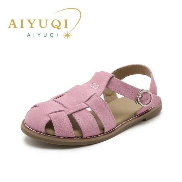 AIYUQI Flat-soled Retro Genuine Leather Hollow Baotou Sandals Women's 2024 New Hollow Pig Cage Women's Sandals - Image 3