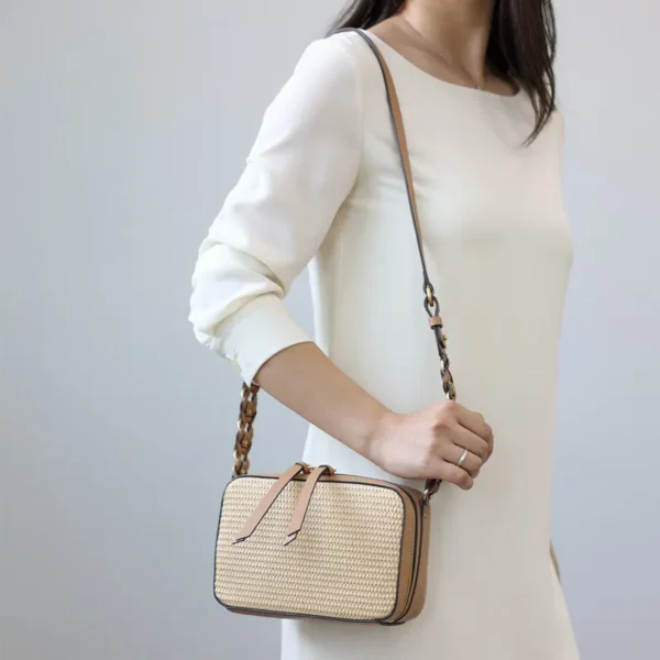 Wommen Fashion Straw Bag With Genuine Leather Materials For Summer Holidays Versatile Crossbody Small Square Bags - Image 3