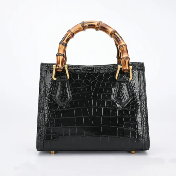 2022 New Designe Crocodile Skin Belly Women's Bag Genuine Leather Lady Fashion Square Bag Bamboo Knot Handle Women's Handbag 45 - Image 3