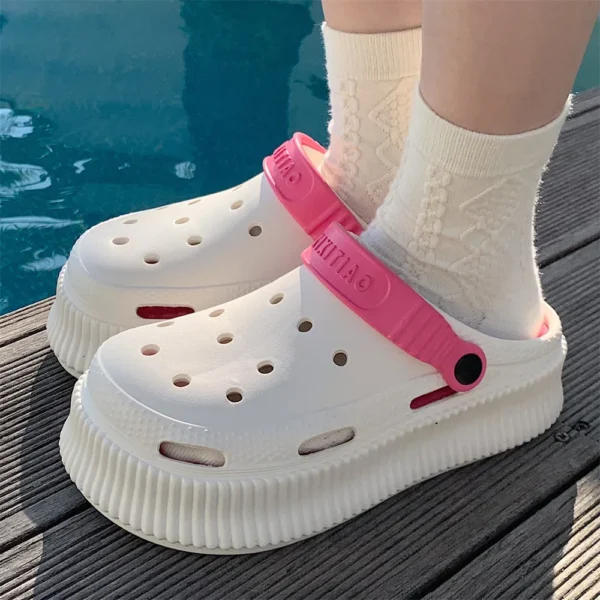 2023 New EVA Thick Sole Hole Shoes Women's Summer Solid Cute Candy DIY Sandals and Slippers Increase Anti Slip Beach Shoes Women - Image 10