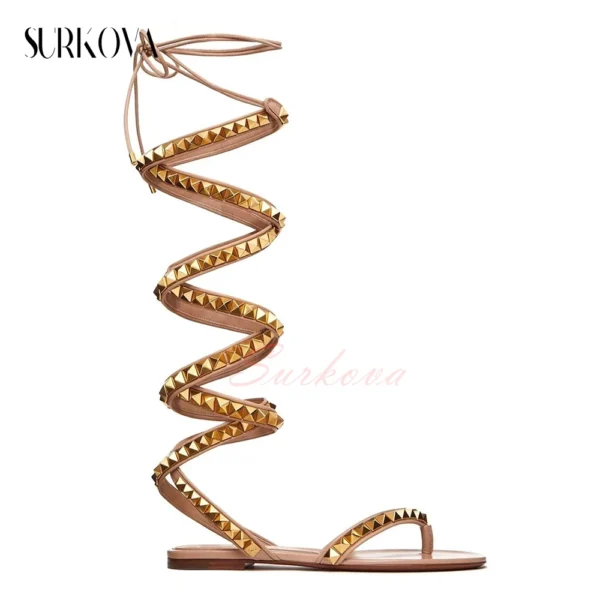 Cross Stud Ankle Strap Roman Sandals Flat Open Toe Sandals Lady Summer Holiday Casual Shoes Knee High Sandals Boots New Arrivals - Image 4