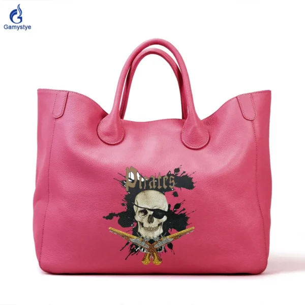 Art Print Gun Skull Head Customize Totes 100% Real Cowhide Leather Women Clutch purses and handbags Designer Ladies purses New - Image 7