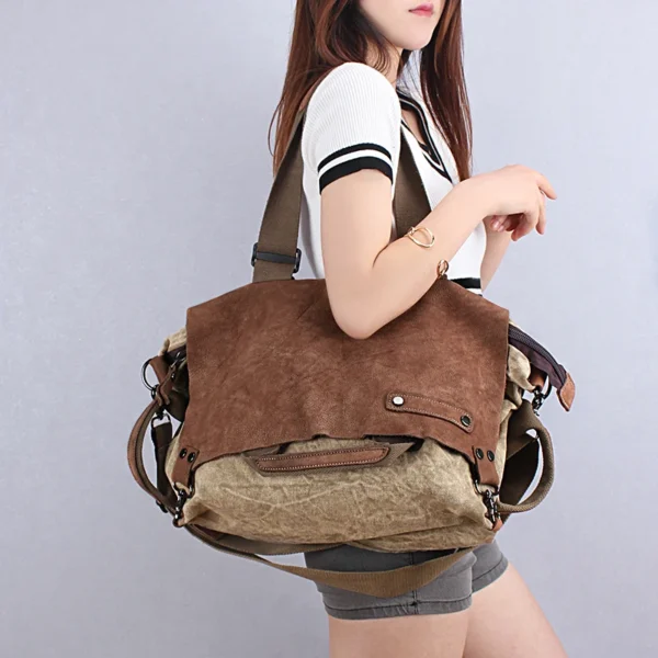 2022 Vintage Shoulder Bag Women's Head Leather Large Capacity Handbag High Texture Outdoor Commuter Leisure Messenger Canvas Bag - Image 6