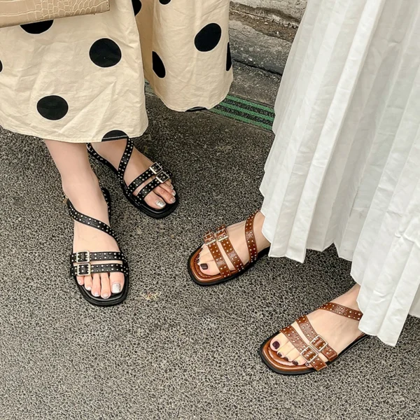 2024 New Summer Sandals Women Shoes Casual Women Sandals Flat with Handmade Chunky Heel Gladiator Shoes for Women - Image 3