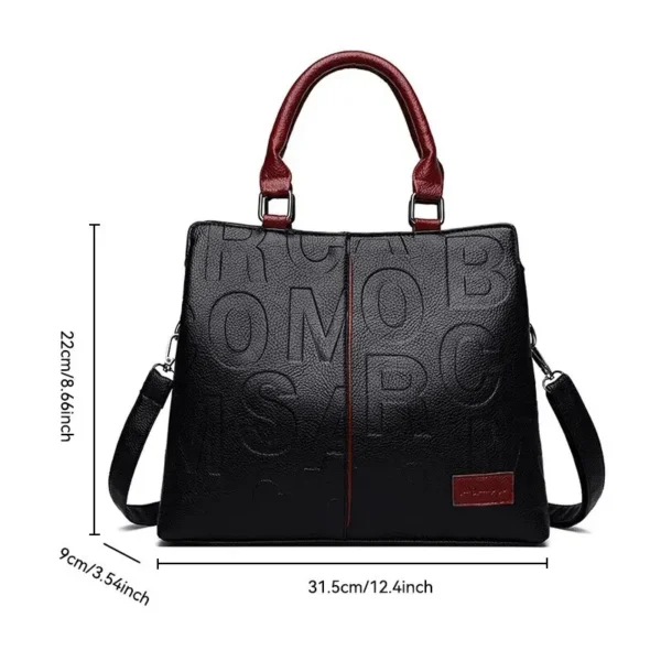 2023 New Fashion Solid Color Shoulder Large Capacity Soft Leather Cloth Letter Embossed Ladies Handbag - Image 6