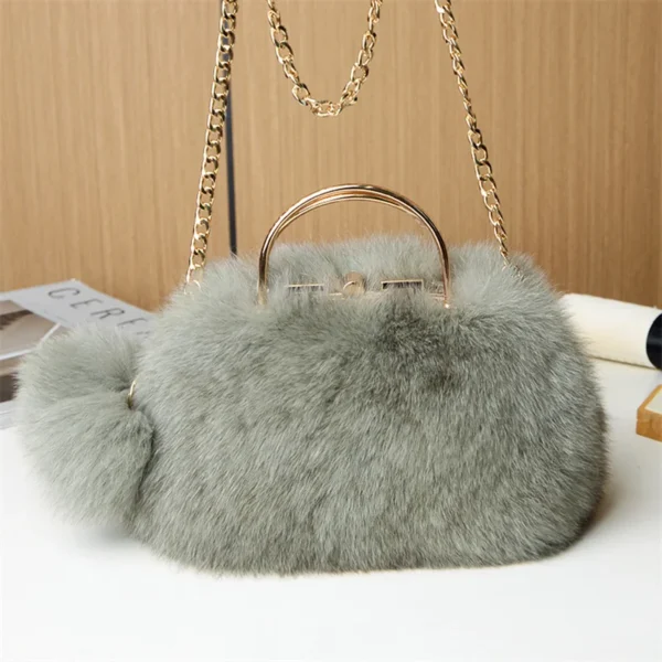 Women's New Fur Luxury Fox Raccoon Fur Fashion Mouth Diagonal Bag Large Capacity Handbag Temperament Women's Luxury Fur Bag - Image 3