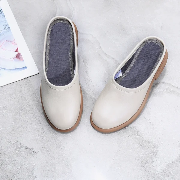 Closed Retro Leather Slippers for Women, Non-Slip, Flat, Outdoor, Ladies, Baotou, Cute Girls, Home, Plus Size Half Slipper 41 42 - Image 8