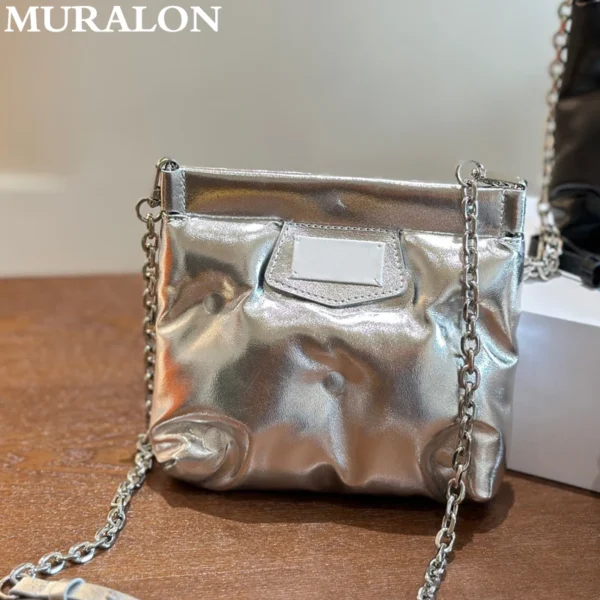 Women's Genuine Leather Small Bag Niche Slanting Clouds Bag Soft Sheepskin Casual Handbag Premium Texture Chain Mini Square Bag - Image 6