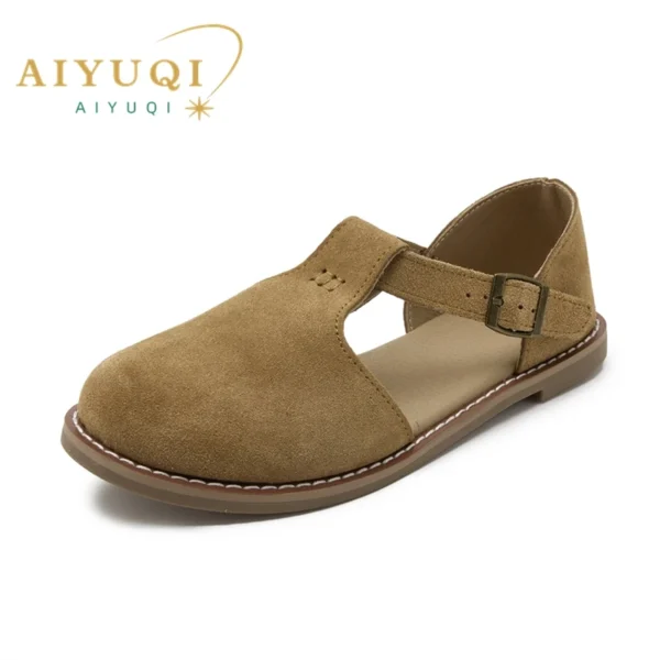 AIYUQI flat-soled retro frosted genuine leather women's sandals 2024 new hollow women's shoes Roman Baotou sandals for women - Image 5