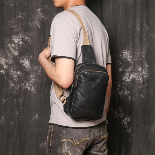 Cowhide Men's Chest Bag Genuine Leather Men's Bag Women's Casual Small Shoulder Bag Large Capacity Crossbody Bag - Image 2