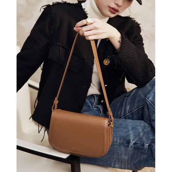 ZR DIARY Leather Saddle Bag Women Autumn Winter Sewing Square Messenger Bag Cowhide Ladies Shoulder Bag 3233-40 - Image 4