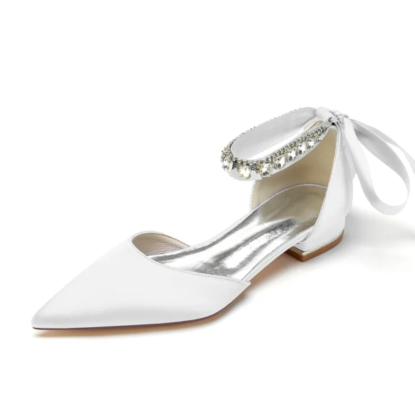 2024 Pointed Silver Insole Flat Sole Sandals 36-43 Pearl Satin Women Sandals Water Diamond Wedding Sandals 3cm Thick Heel Pumps - Image 17