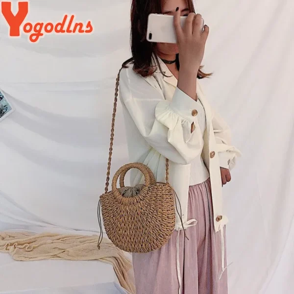 Yogodlns Handmade Half-Round Rattan Woven Straw Bag Summer Women Messenger Crossbody Bags Girls Small Beach Handbag New - Image 5