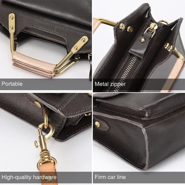 Women's Bag Genuine Leather Single Shoulder Messenger Bag College Retro Style Vegetable Tanned Leather Small Square Bags Casual - Image 5