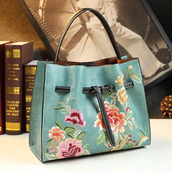 Embroidered Genuine Leather Women's Handbag Shoulder Bag 2022 New Portable Tote Bag Mother Wrist Messenger Bags Tide - Image 14