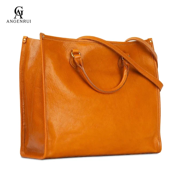 ANGENGRUI New Genuine Leather One Shoulder Handbag Commuter Large Bag Vegetable tanning Cowhide Large Capacity Handheld Tote Bag - Image 7