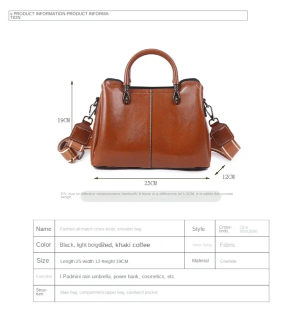 Women's leather stitching shoulder bag Europe and America designer bag crossbody Retro horizontal square cowhide Handbags ladies - Image 6