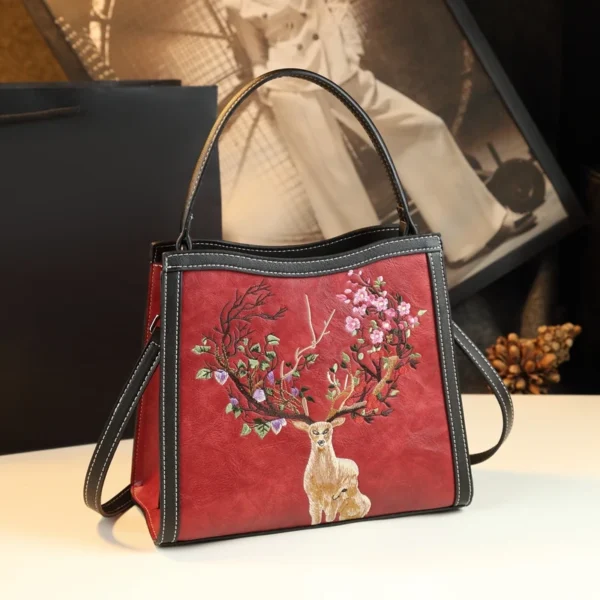 Women's Handbags 2023 New Genuine Leather Lady Shoulder Messenger Bag Embroidered Elegant Broadband Deer Crossbody Bags - Image 11