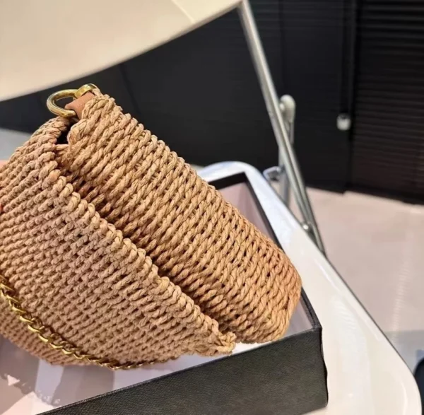 2024 YS Grass Woven Bags Women's  New Handbag Trendy Chain Crossbody Small Kelly - Image 3