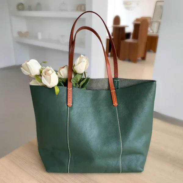 2023 New Summer Tote Bag Women Handbag Female Large Capacity Soft Vegetable Tanning Cowhide Real Leather Underarm Shoulder Bag - Image 2