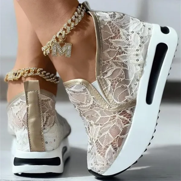 Women's Sneakers Floral Embroidery Mesh Sneakers for Women Slip on Casual Comfy Heeled Shoes Woman - Image 16