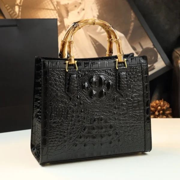 Brand Genuine Leather Bamboo Women's Bag Crocodile Pattern Ladies Handbag Portable Tote Bag Mom Tide Shoulder Messenger Bags2024 - Image 2