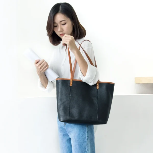 Women Tote Bag Leather Handbag Female Big Laptop Bag Wild Color Matching Head Layer Cowhide 2023 New Simple Original Soft - Image 2