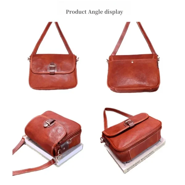 2023 New Women's Genuine Leather Vintage Messenger bag Versatile Casual Commuter Bag One Shoulder Crossbody Small Square Bag - Image 6