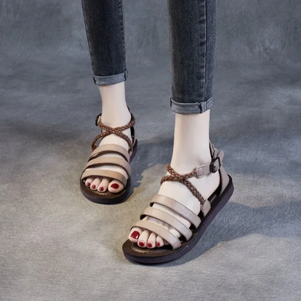 DRKANOL Fashion Gladiator Sandals For Women Open Toe Genuine Leather Casual Flat Roman Sandals Ladies Handmade Summer Shoes - Image 5