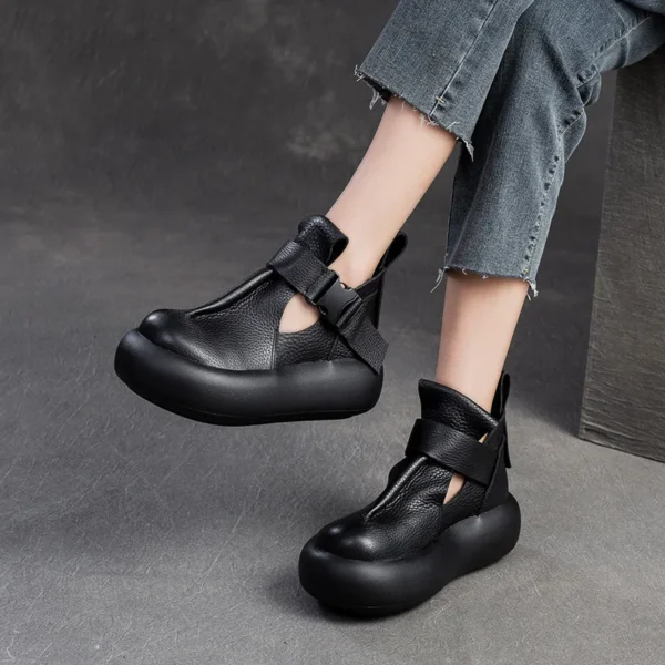 5cm Women Ankle Booties Genuine Leather Mary Jane Ethnic Platform Wedge Summer Fashion Luxury Round Spring Autumn Shoes - Image 5