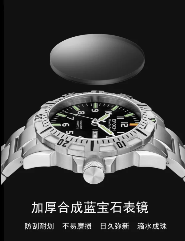 EPOCH Men Quartz Watch Luminous Lithium Battery Japan Movement Rotated Dial WR100M Sapphire Chinese English Week Military - Image 15