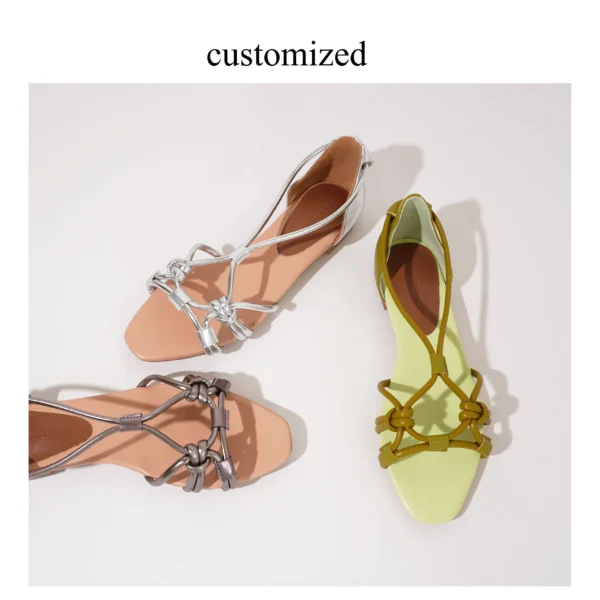 2024 Summer Open Toe Genuine Leather Sandals Women Shoes Shoes for Women Zapatos Mujer Gladiator Ladies Shoes Flat With