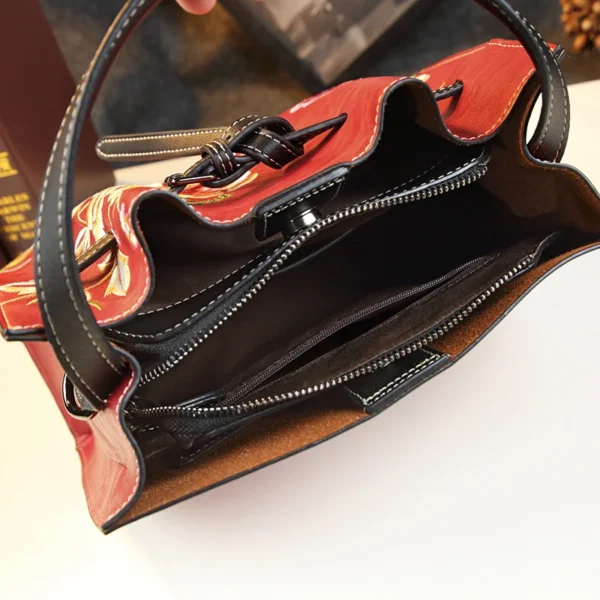 Embroidered Genuine Leather Women's Handbag Shoulder Bag 2022 New Portable Tote Bag Mother Wrist Messenger Bags Tide - Image 4