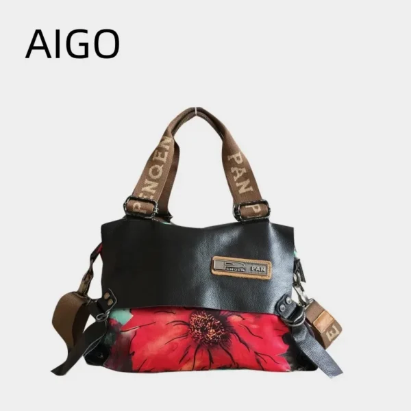 AIGO Genuine Leather Women Handbag Shoulder Bags For Women Large Capacity Canvas Crossbody Bag New Portable Messenger Tote Bolas