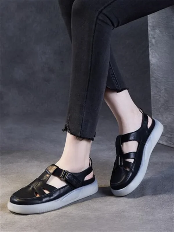 ZXRYXGS Summer Women Sandals Fashion Versatile Flat Sandals 2024 Summer New Cowhide Casual Sandals Soft Sole Comfortable Shoes - Image 6