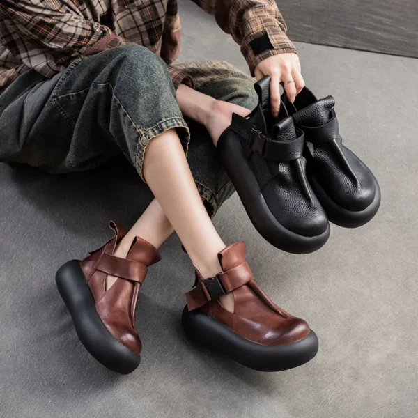 5cm Women Ankle Booties Genuine Leather Mary Jane Ethnic Platform Wedge Summer Fashion Luxury Round Spring Autumn Shoes - Image 6