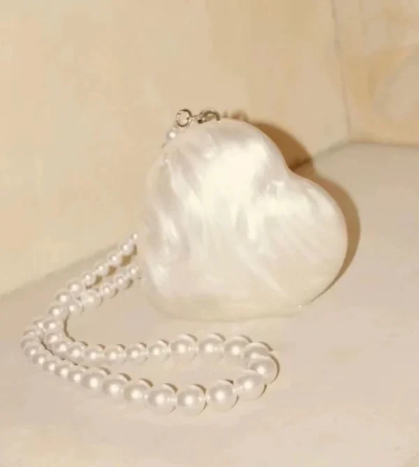 Acrylic heart bag women designer evening party cute pearl color purse 2023 new clutch handbag with strap wholesale - Image 3