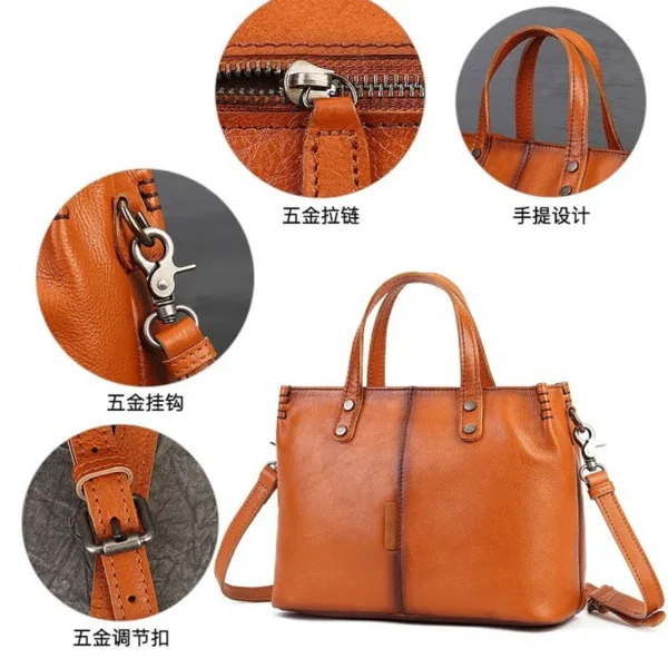 Women's Genuine Leather Square Tote Bag Luxury Office Ladies Studs Handbags Female Stitching Shoulder Bags Solid Color Shopper - Image 5