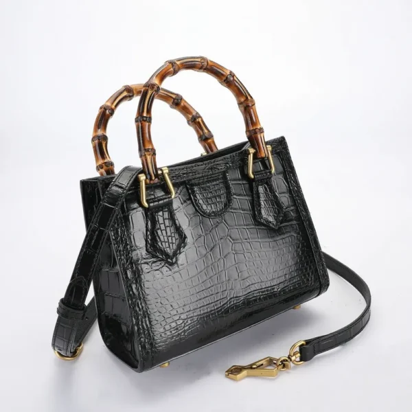 2022 New Designe Crocodile Skin Belly Women's Bag Genuine Leather Lady Fashion Square Bag Bamboo Knot Handle Women's Handbag 45