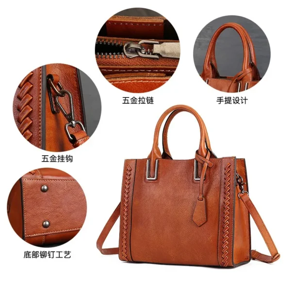 Women's Braided Leather Handbag Ladies Vintage Braided Tote Bag Genuine Leather Retro Square Shopper Shoulder Bags Crossbody - Image 6