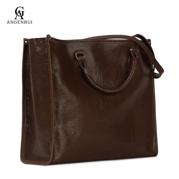 ANGENGRUI New Genuine Leather One Shoulder Handbag Commuter Large Bag Vegetable tanning Cowhide Large Capacity Handheld Tote Bag - Image 9