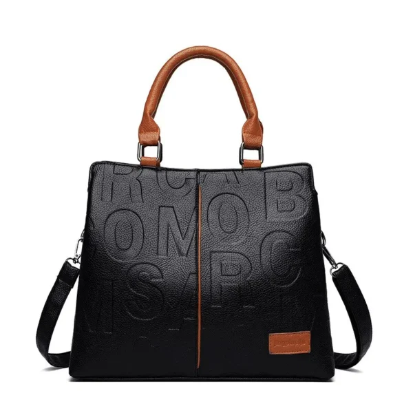 2023 New Fashion Solid Color Shoulder Large Capacity Soft Leather Cloth Letter Embossed Ladies Handbag - Image 5