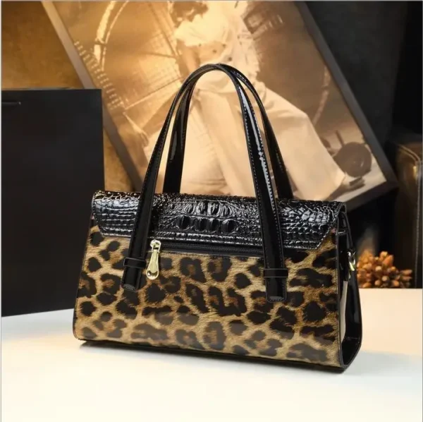 2023 New Genuine Leather Women's Handbags Lady Shoulder Messenger Bag Leopard Luxury Fashion Top Handle Portable Boston Bags - Image 5