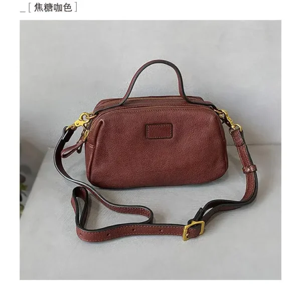 Autumn And Winter 2022 New Artistic Vintage Cowhide Women's Bag Double Zipper One Shoulder Crossbody Handheld Casual Square Bag - Image 7