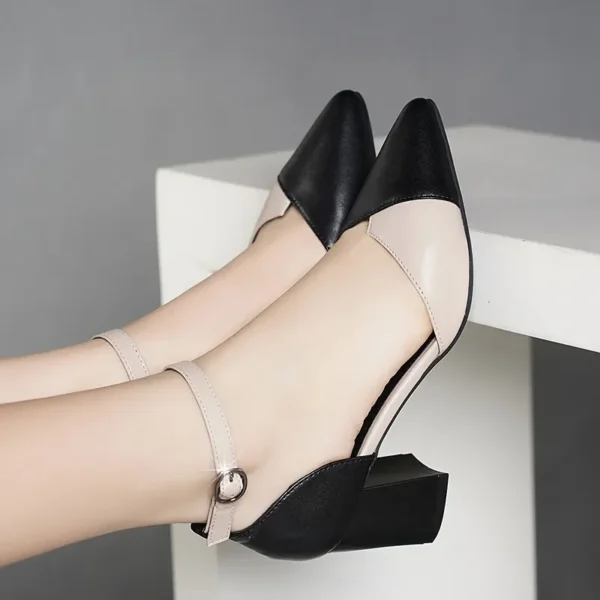 Women Sweet High Quality Beige Pu Leather Buckle Strap High Heel Shoes Lady Cool Comfort European Stylish Heel Shoes B9024 - Image 9