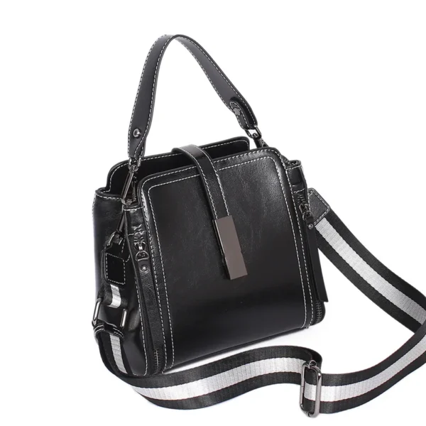 Women's shoulder bag leather zipper buckle  Vertical Square first layer cowhide bucket Handbag  Square street trend Women's bag - Image 8