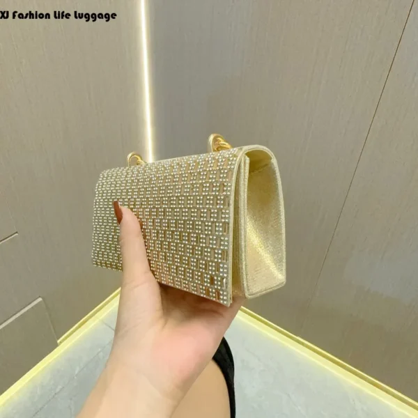 XJ Zhendian Zhibao New Fashionable and Young Full Diamond Chain Small Square Bag Dinner Water Diamond Handbag CrossbodyBag bolsa - Image 2