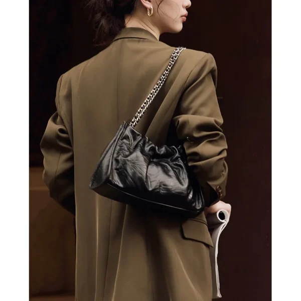 ZR DIARY Metal Chain Underarm Bag Women Split Leather Pleated Handbag Female Trendy Shoulder Crossbody bag  9178 - Image 2