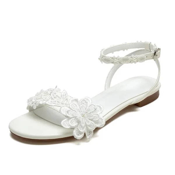 Flat Wedding Sandal Shoes for Bride Appliques Open Toe Bridal Flats Ankle Buckle Strap Formal Party Dress Sandals - Image 7