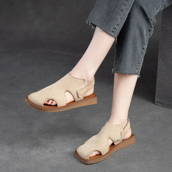 Women Sandals Suede First Layer Cowhide  High-quality Designer Summer Ladies Retro Flats Rome Sandal Handmade Shoes - Image 6